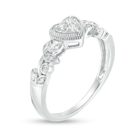1/8 CT. T.W. Diamond Heart Frame Filigree Vintage-Style Promise Ring in Sterling Silver 1/8 CT. T.W. Diamond Heart Frame Filigree Vintage-Style Promise Ring in Sterling Silver