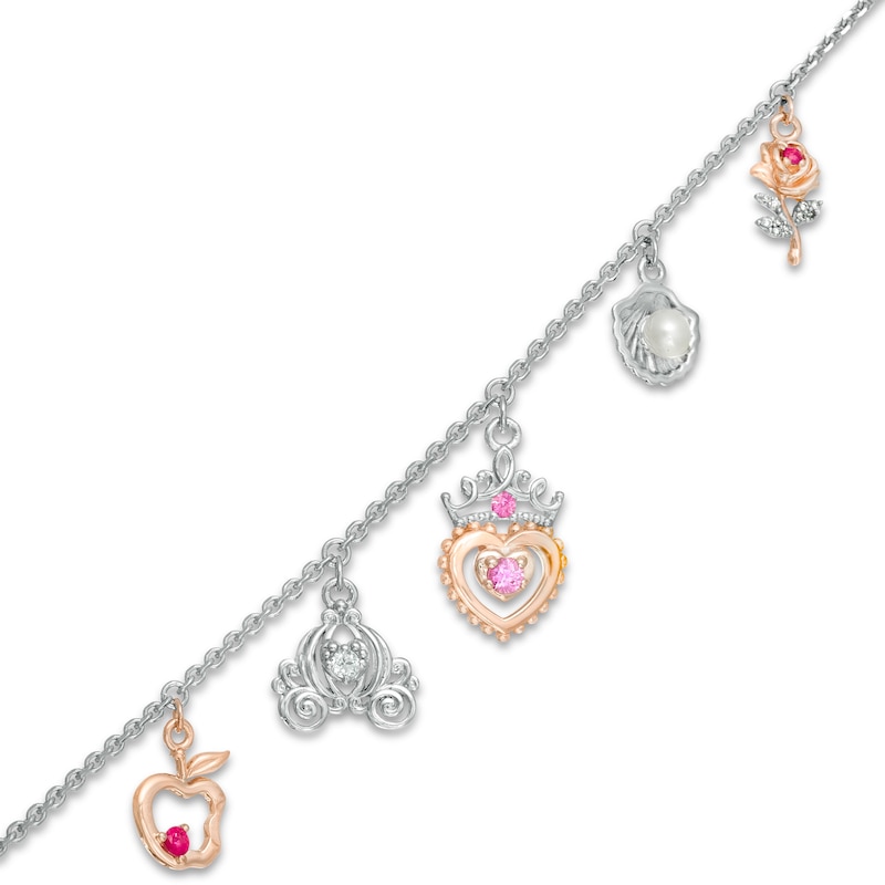 Main Image 1 of Child's Disney Twinkle Multi-Color Stone and Diamond Accent Five Charm Bracelet in Two-Tone Sterling Silver - 5.25"