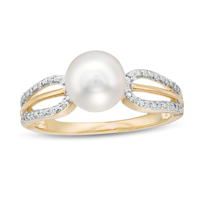 7.0mm Freshwater Cultured Pearl and 1/20 CT. T.W. Diamond Split Shank Ring in 10K Gold