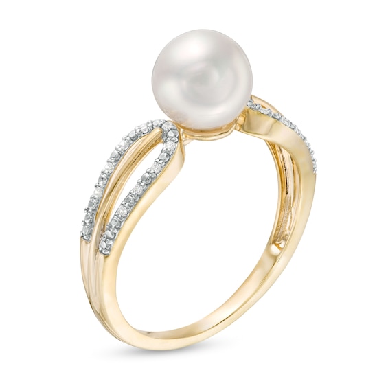 7.0mm Freshwater Cultured Pearl and 1/20 CT. T.w. Diamond Split Shank Ring in 10K Gold