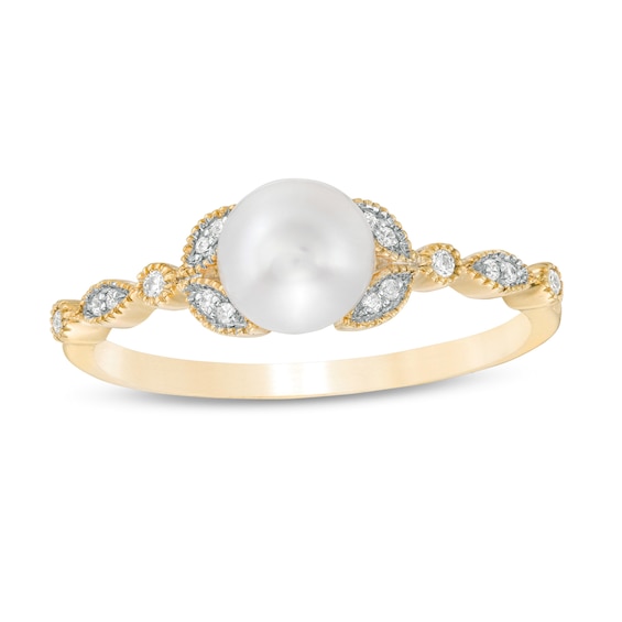 6.0mm Cultured Freshwater Pearl and 1/20 CT. T.W. Diamond Vintage-Style Ring in 10K Gold 6.0mm Cultured Freshwater Pearl and 1/20 CT. T.W. Diamond Vintage-Style Ring in 10K Gold