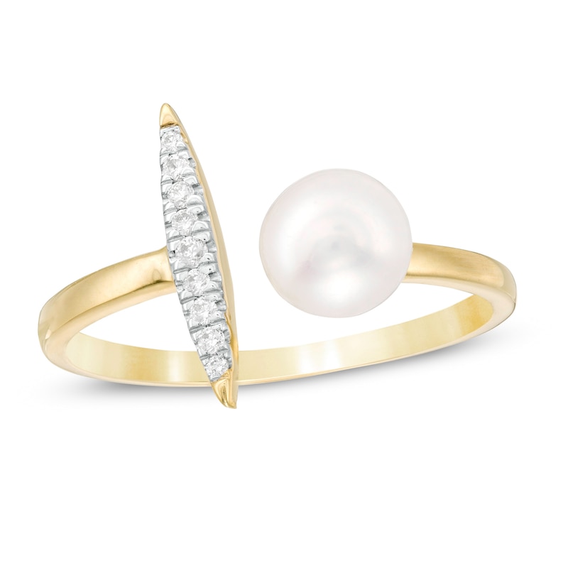 6.0mm Cultured Freshwater Pearl and Diamond Accent Open Shank Ring in 10K Gold