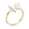 Thumbnail Image 2 of 6.0mm Freshwater Cultured Pearl and Diamond Accent Open Shank Ring in 10K Gold