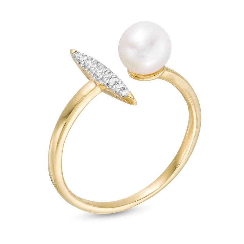 6.0mm Cultured Freshwater Pearl and Diamond Accent Open Shank Ring in 10K Gold