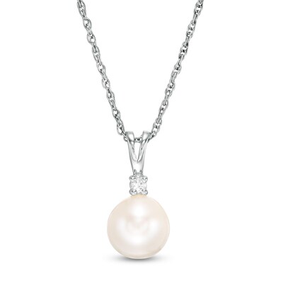 bloem effect verkoudheid 7.0mm Cultured Freshwater Pearl and Lab-Created White Sapphire Pendant in  Sterling Silver | Zales