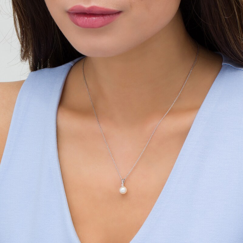 7.0mm Cultured Freshwater Pearl and Lab-Created White Sapphire Pendant in Sterling Silver