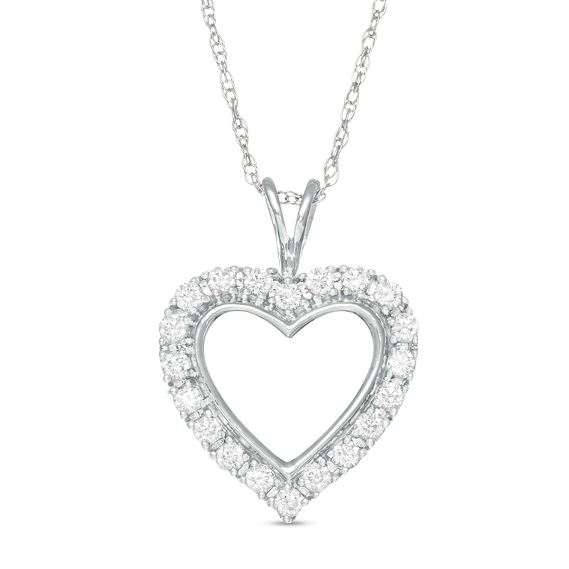 Main Image 1 of 1/4 CT. T.W. Diamond Heart Outline Pendant in 10K White Gold