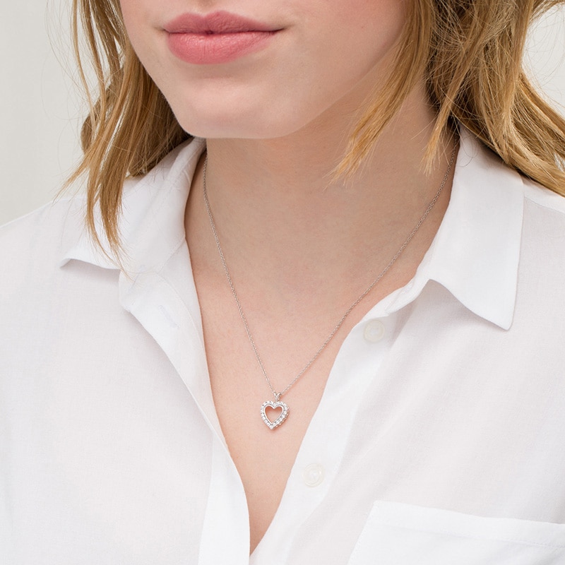 Main Image 2 of 1/4 CT. T.W. Diamond Heart Outline Pendant in 10K White Gold