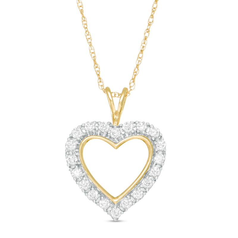 Main Image 1 of 1/4 CT. T.W. Diamond Heart Outline Pendant in 10K Gold