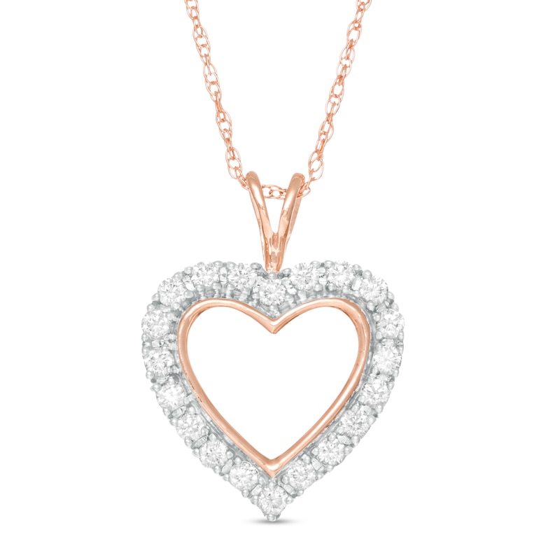 Main Image 1 of 1/4 CT. T.W. Diamond Heart Outline Pendant in 10K Rose Gold