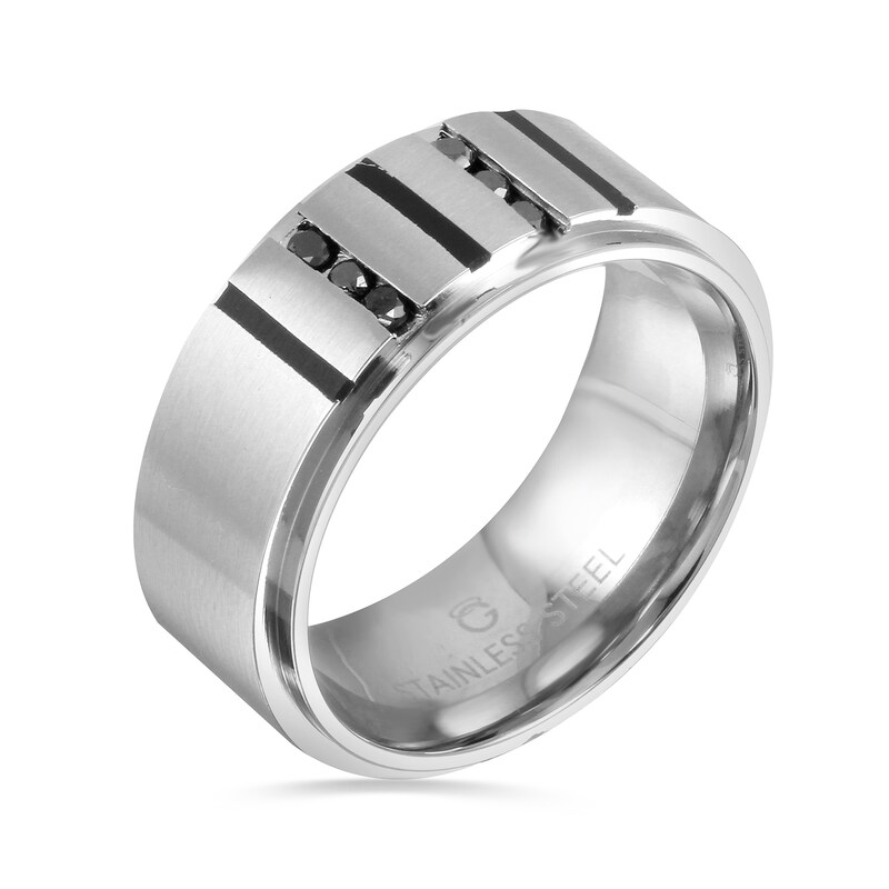 Men's 1/6 CT. T.W. Black Diamond Stepped Edge Band in Two-Tone ...