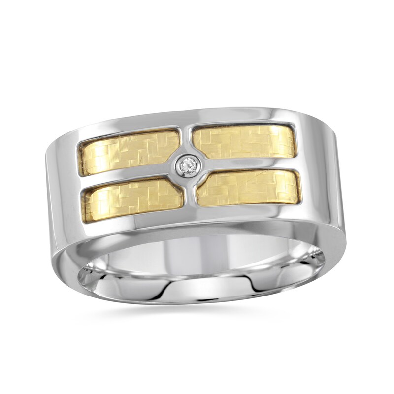 Main Image 1 of Men's Diamond Accent Quad Basket Weave Inlay Band in Stainless Steel and 18K Gold - Size 10