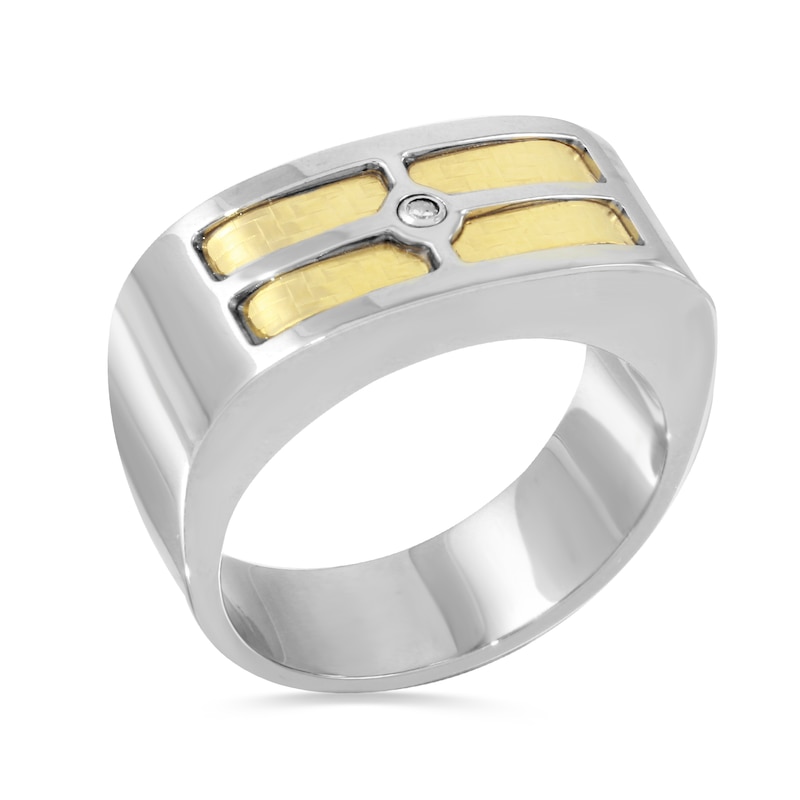 Main Image 2 of Men's Diamond Accent Quad Basket Weave Inlay Band in Stainless Steel and 18K Gold - Size 10