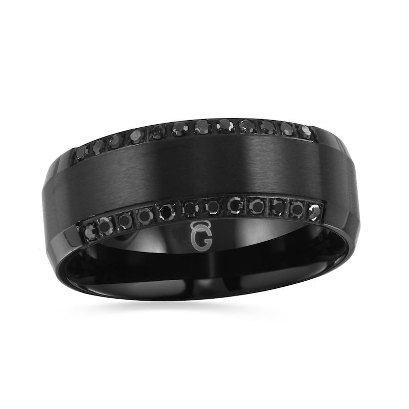 Men's 1/6 CT. T.W. Black Diamond Beveled Edge Band in Black IP Stainless Steel - Size 10