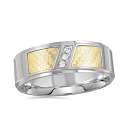 Men's 1/20 CT. T.W. Diamond Diagonal Row with Woven Inlay Band in Stainless Steel and 18K Gold Plate - Size 10