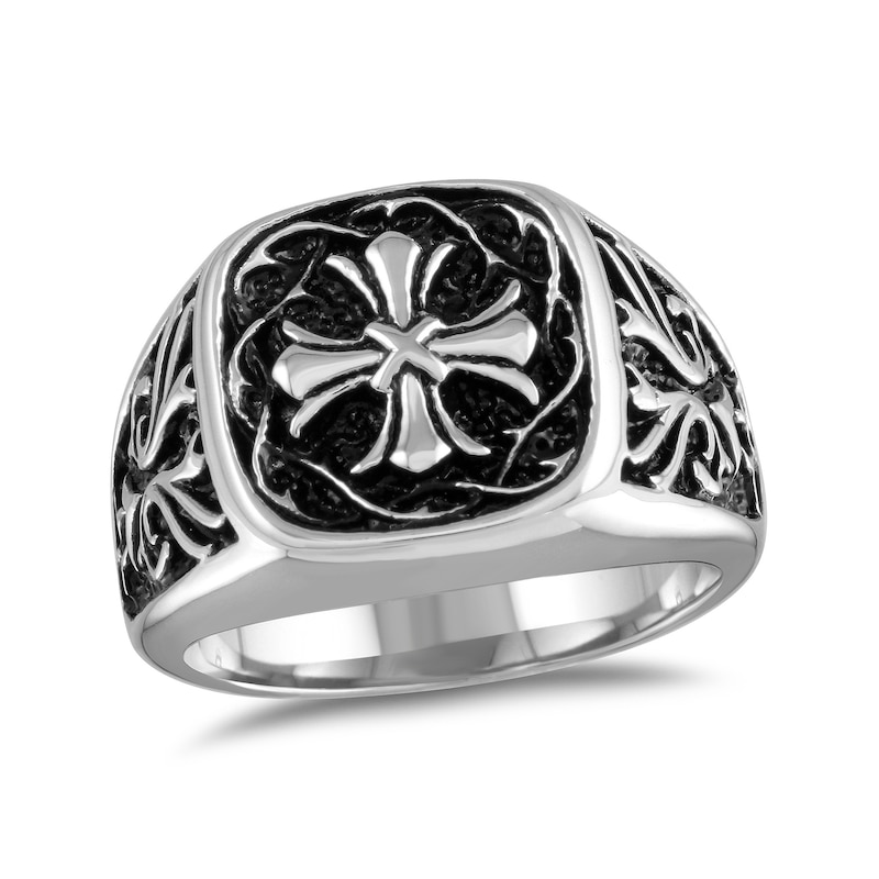 Men's Antique-Finish Gothic-Style Cross and Thorns Ring in Stainless Steel - Size 10
