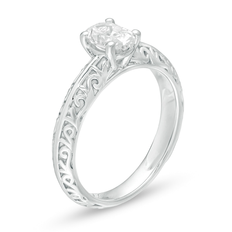 3/4 CT. Certified Oval Diamond Solitaire Filigree Engagement Ring in 14K White Gold (I/SI2)