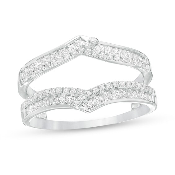 3/4 CT. T.w. Diamond Double Row Chevron Solitaire Enhancer in 14K White Gold
