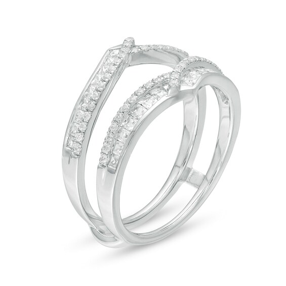 3/4 CT. T.w. Diamond Double Row Chevron Solitaire Enhancer in 14K White Gold