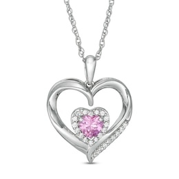 5.0mm Heart-Shaped Lab-Created White and Pink Sapphire Double Heart Pendant in Sterling Silver
