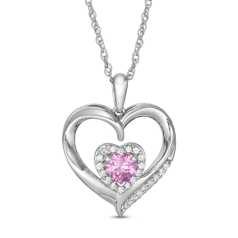 Main Image 1 of 5.0mm Heart-Shaped Lab-Created White and Pink Sapphire Double Heart Pendant in Sterling Silver