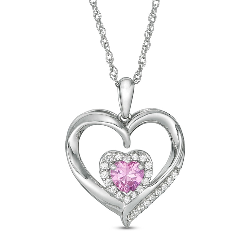 Heart Shape Pink Sapphire and Diamond Necklace