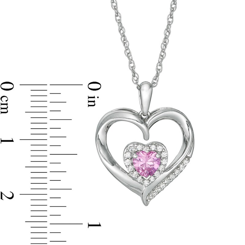 Main Image 2 of 5.0mm Heart-Shaped Lab-Created White and Pink Sapphire Double Heart Pendant in Sterling Silver