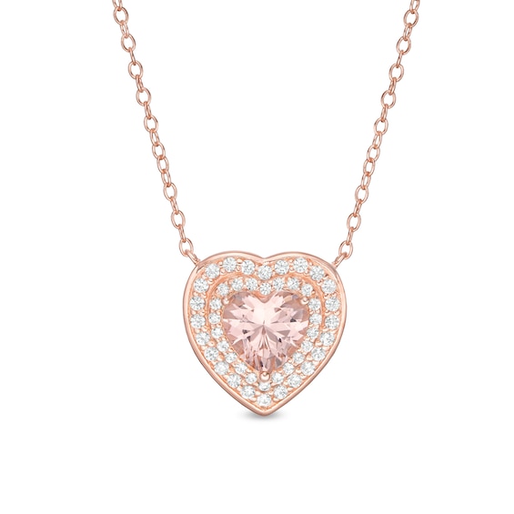 7.0mm Heart-Shaped Lab-Created Morganite and White Sapphire Pendant in Sterling Silver with 18K Rose Gold Plate
