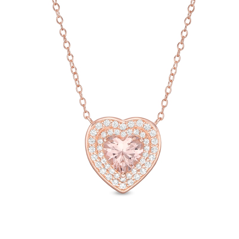 Main Image 1 of 7.0mm Heart-Shaped Lab-Created Morganite and White Sapphire Pendant in Sterling Silver with 18K Rose Gold Plate