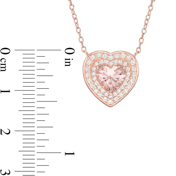 7.0mm Heart-Shaped Lab-Created Morganite and White Sapphire Pendant in Sterling Silver with 18K Rose Gold Plate