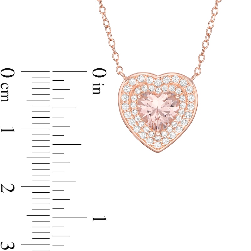 Main Image 4 of 7.0mm Heart-Shaped Lab-Created Morganite and White Sapphire Pendant in Sterling Silver with 18K Rose Gold Plate
