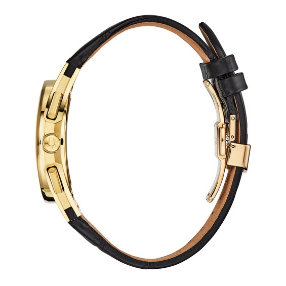 Men's Bulova Curv Chronograph Gold-Tone Strap Watch with Black Skeleton Dial (Model: 97A143) Men's Bulova Curv Chronograph Gold-Tone Strap Watch with Black Skeleton Dial (Model: 97A143)