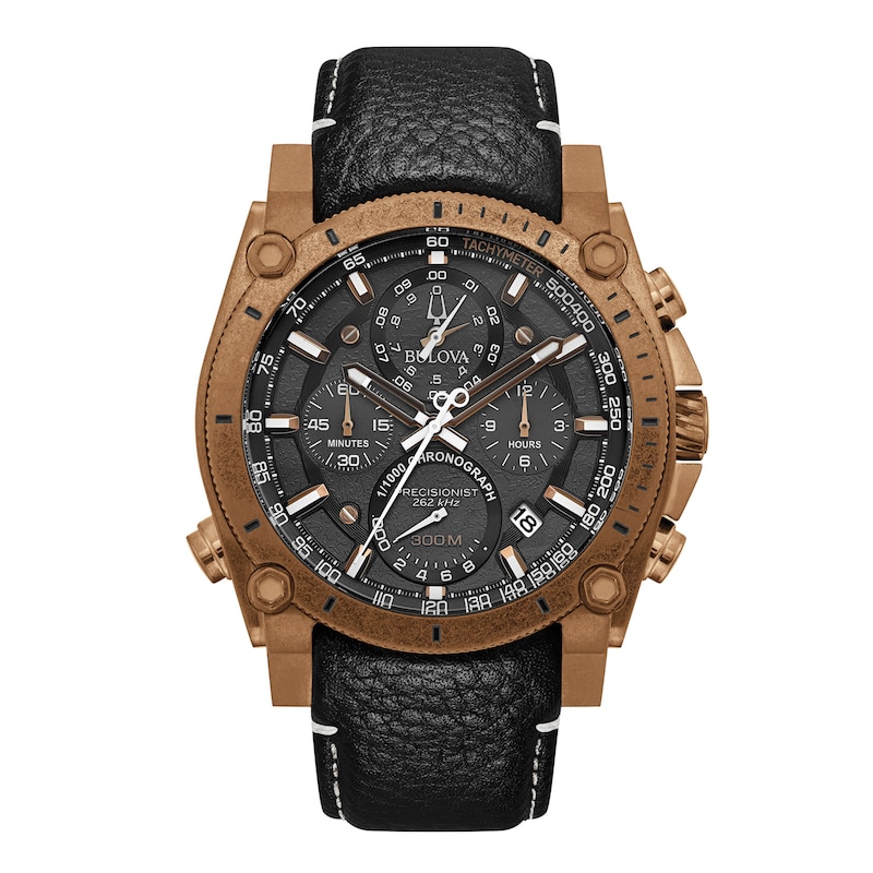 Men's Bulova Precisionist Chronograph Brown IP Strap Watch with Black Dial (Model: 97B188)