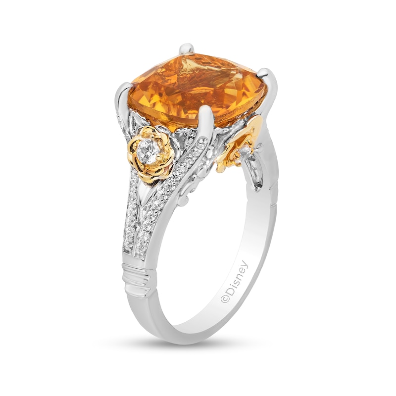 Main Image 2 of Enchanted Disney Belle Cushion-Cut Citrine and 3/8 CT. T.W. Diamond Split Shank Ring in 10K Two-Tone Gold