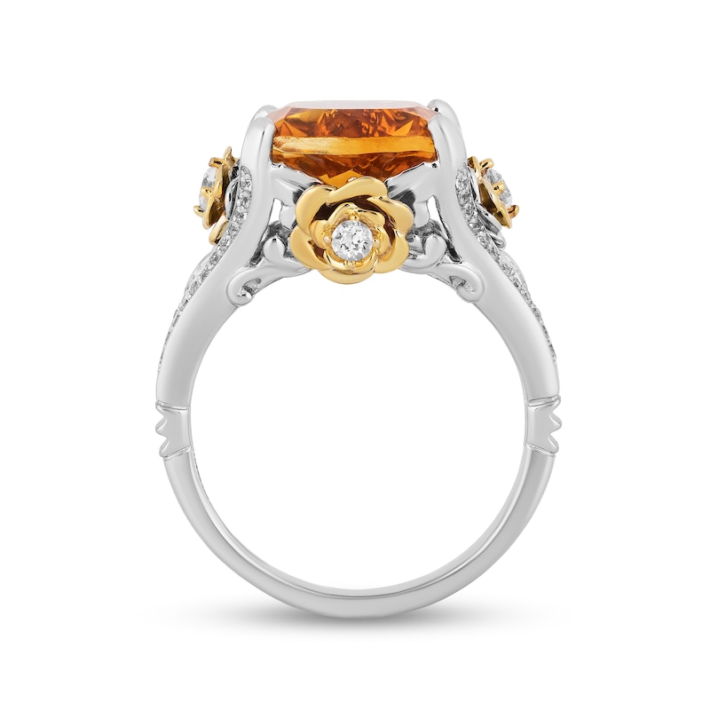 Main Image 3 of Enchanted Disney Belle Cushion-Cut Citrine and 3/8 CT. T.W. Diamond Split Shank Ring in 10K Two-Tone Gold