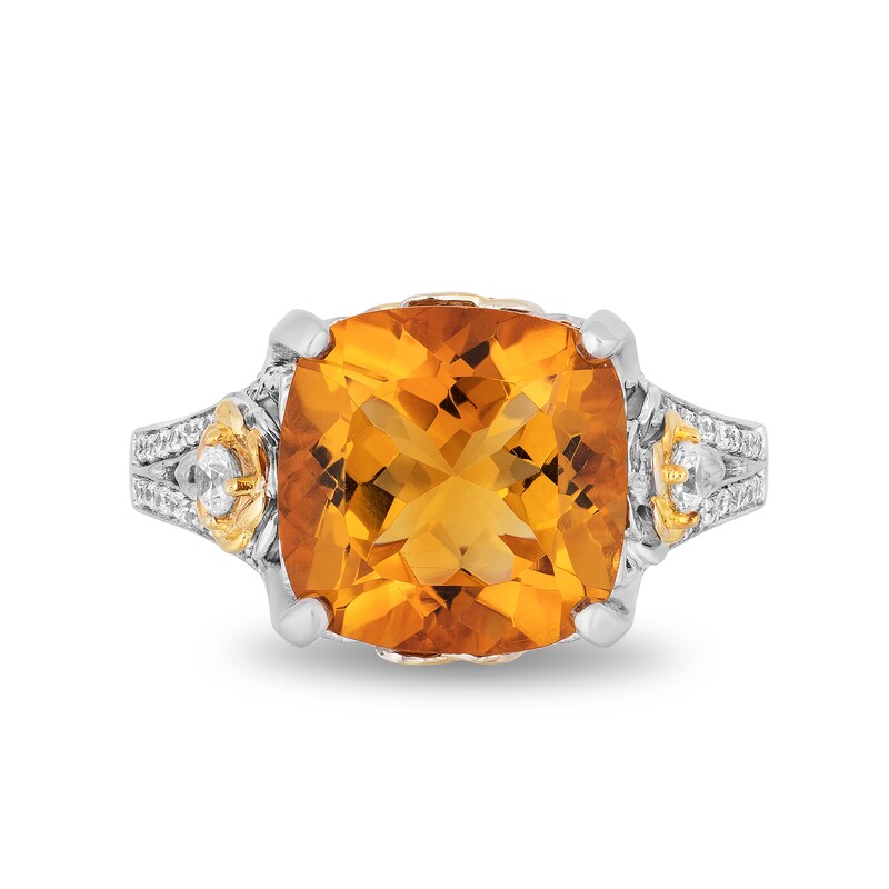 Main Image 4 of Enchanted Disney Belle Cushion-Cut Citrine and 3/8 CT. T.W. Diamond Split Shank Ring in 10K Two-Tone Gold