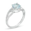 Thumbnail Image 2 of 7.0mm Simulated Aquamarine and 0.147 CT. T.W. Diamond Bypass Frame Loop Shank Ring in Sterling Silver