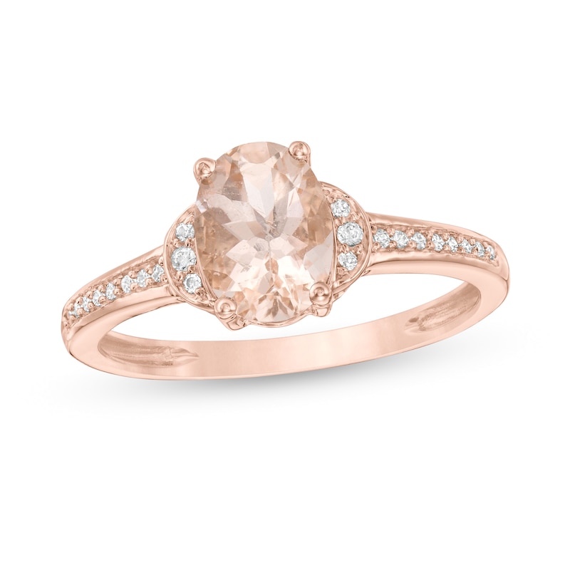 Oval Morganite and 1/15 CT. T.W. Diamond Collar Ring in 10K Rose Gold