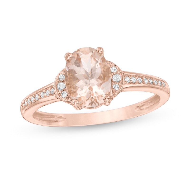 Main Image 1 of Oval Morganite and 1/15 CT. T.W. Diamond Collar Ring in 10K Rose Gold