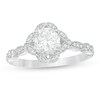 Thumbnail Image 1 of 6.0mm Lab-Created White Sapphire and 1/8 CT. T.W. Diamond Art Deco Vintage-Style Ring in 10K White Gold