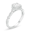 Thumbnail Image 3 of 6.0mm Lab-Created White Sapphire and 1/8 CT. T.W. Diamond Art Deco Vintage-Style Ring in 10K White Gold