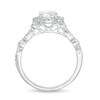 Thumbnail Image 4 of 6.0mm Lab-Created White Sapphire and 1/8 CT. T.W. Diamond Art Deco Vintage-Style Ring in 10K White Gold