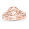 Thumbnail Image 1 of 8.0mm Morganite and 1/10 CT. T.W. Diamond Leaf Sides Bridal Set in 10K Rose Gold