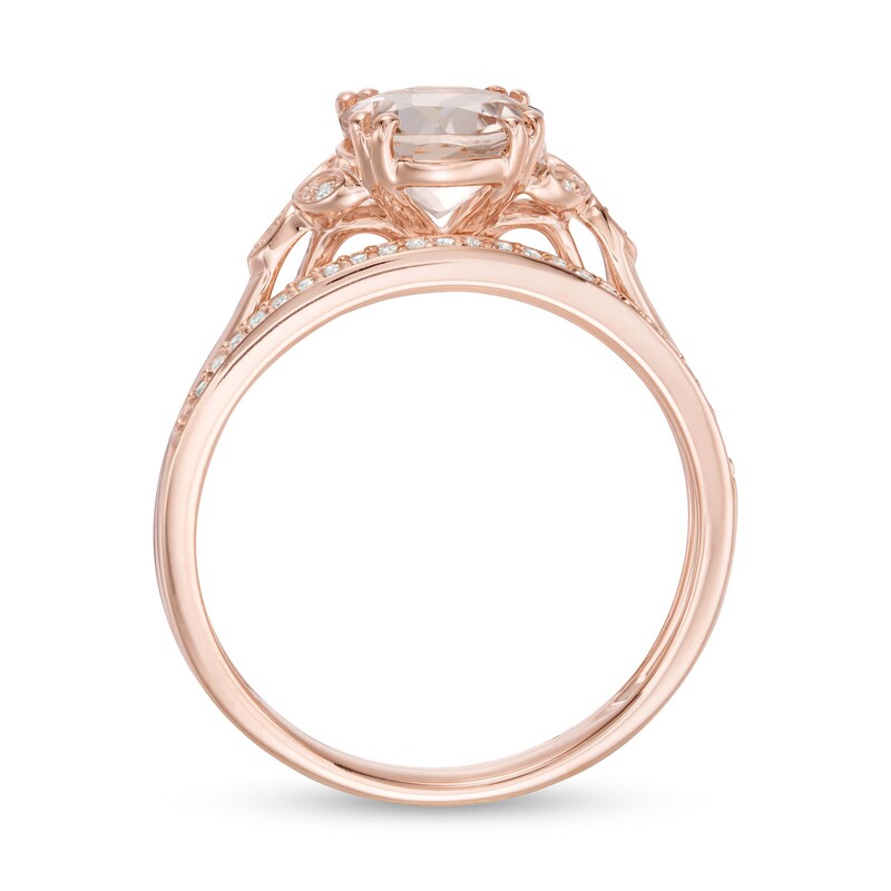 Main Image 4 of 8.0mm Morganite and 1/10 CT. T.W. Diamond Leaf Sides Bridal Set in 10K Rose Gold