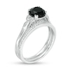 Thumbnail Image 3 of 8.0mm Black Sapphire and 1/10 CT. T.W. Diamond Leaf Sides Bridal Set in 10K White Gold