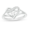 Lab-Created White Sapphire and 1/20 CT. T.W. Diamond Infinity Heart Split Shank Ring in Sterling Silver