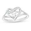 Thumbnail Image 0 of Lab-Created White Sapphire and 1/20 CT. T.W. Diamond Infinity Heart Split Shank Ring in Sterling Silver