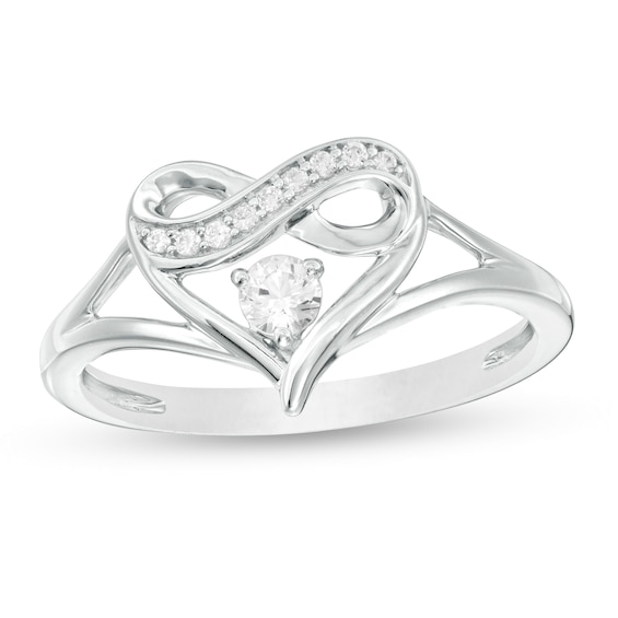 Lab-Created White Sapphire and 1/20 CT. T.w. Diamond Infinity Heart Split Shank Ring in Sterling Silver