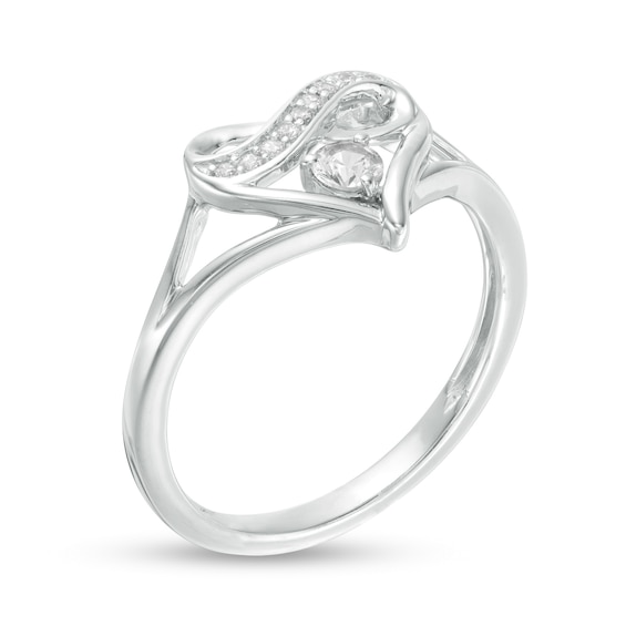 Lab-Created White Sapphire and 1/20 CT. T.w. Diamond Infinity Heart Split Shank Ring in Sterling Silver
