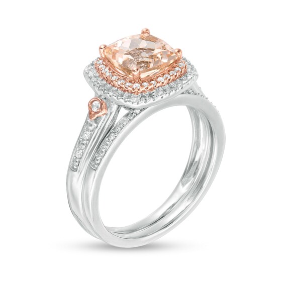 7.0mm Cushion-Cut Morganite and 1/5 CT. T.w. Diamond Bridal Set in 10K Two-Tone Gold